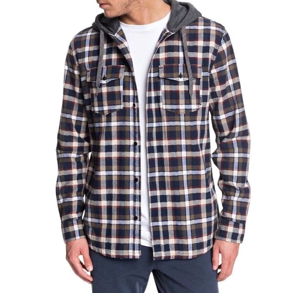 Quiksilver Mens Button Hoodie Flannel Jacket Sweater Size Medium Plaid Regular